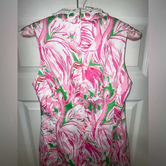 Lilly Pulitzer Alexa Shift Dress Flamingo Pink Green White Lace Size 0 - Picture 6 of 14